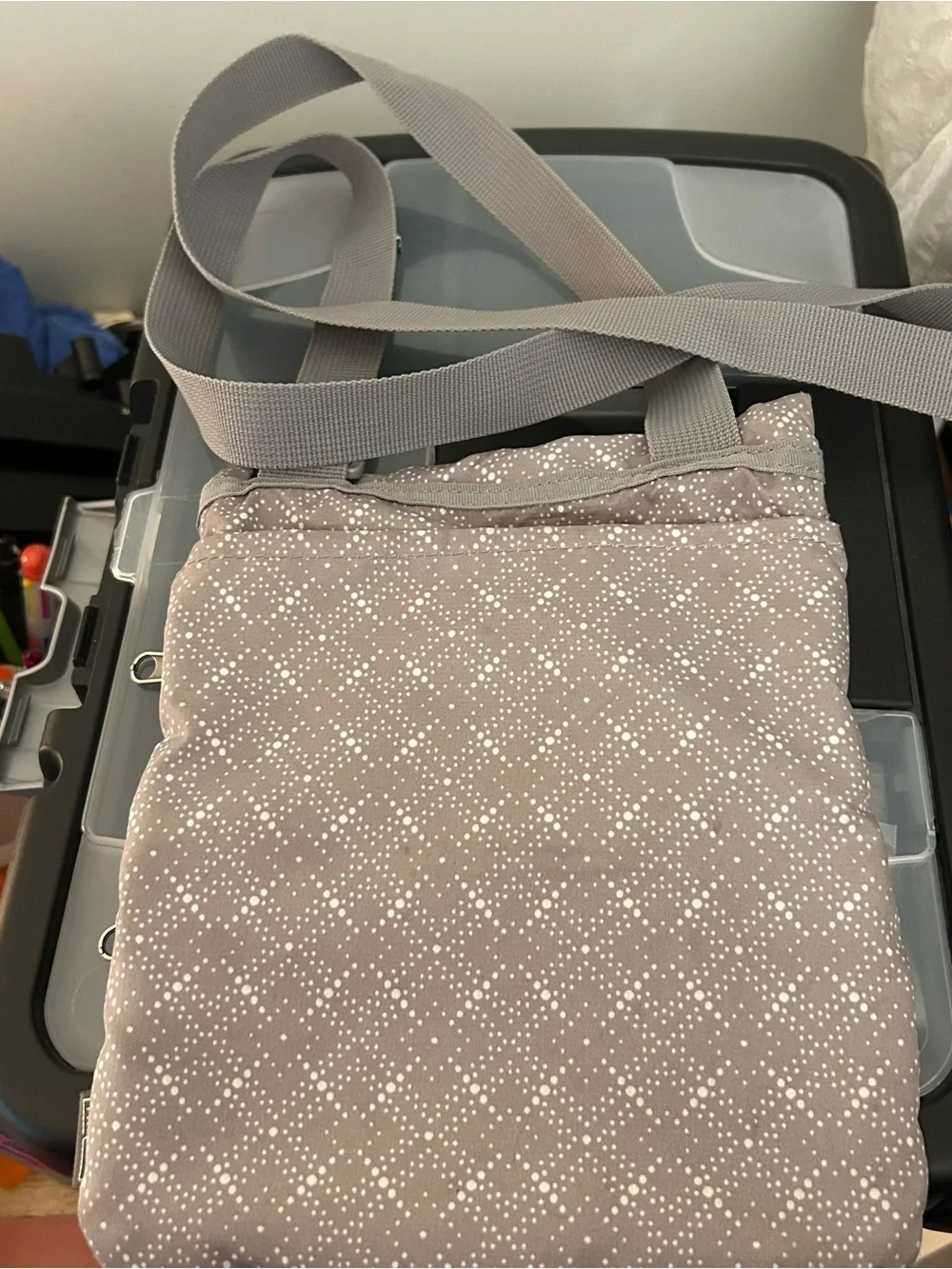 Eddie Bauer Light Gray Dot Crossbody Bag with Red Logo